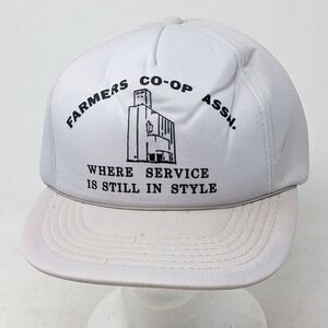 Vintage Farmers Co-op Assn Trucker Hat Snapback White Grain Elevator Mesh Cap